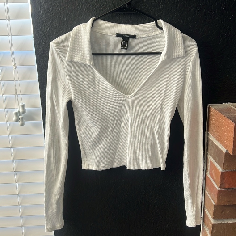 Waffle Collared Crop Top